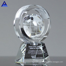 Human Trophy with Crystal Man Glass Blue Metal World Earth Globe Award